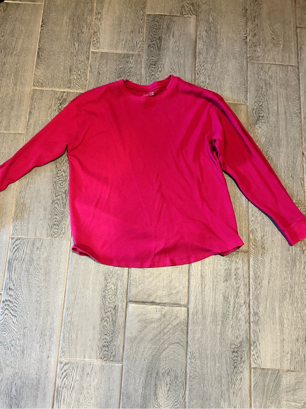 Time and Tru Bright Pink Long Sleeve Waffle Knit Top- size xl